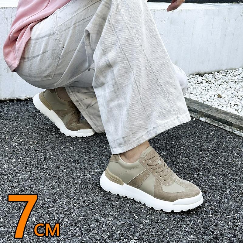 Elevator Casual Sneakers Man Genuine Leather Mesh Lace-Up Round Toe Platform Shoes 7cm Height Increase Shoes Men Lift Sports