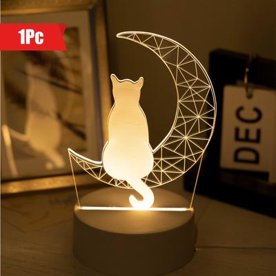 1 wunderliche leuchtende 3D-Mondkatze – Stromversorgung über USB, kreative Schreibtischlampe für Zuhause, Dekoration fürs Wohnzimmer.