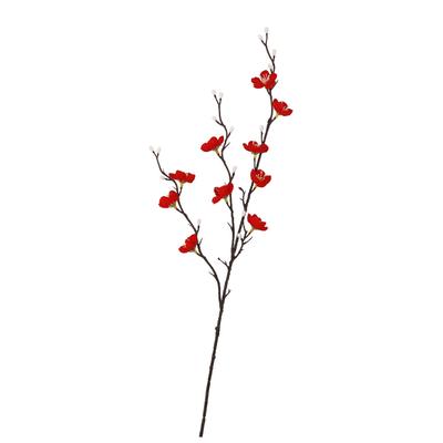 Faux Plum Arrangement Flower Realistic Silk Fake Spring Blossom Spray for Wedding Home Red