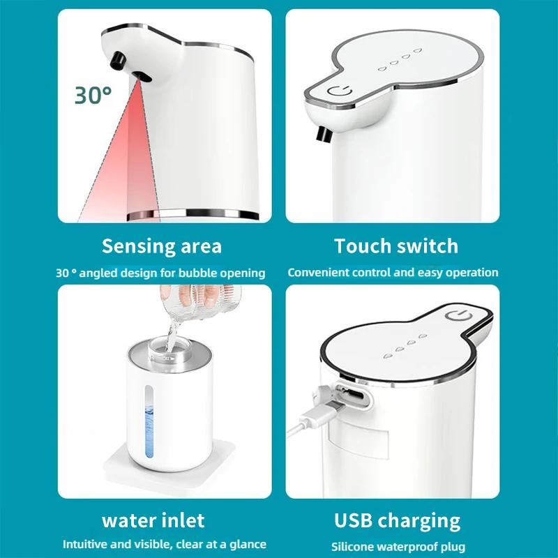 350ml Automatic Soap Dispenser Touchless Foaming Soap Dispenser USB Rechargeable Electric 4 Level Adjustable Foam Soap Dispenser