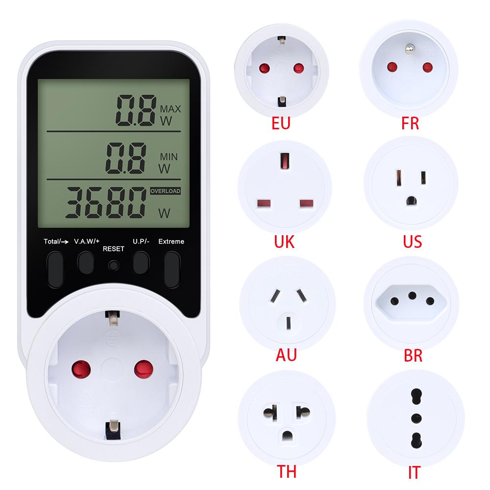 

LCD Display Energy Power Meter AC110~240V Power Metering Socket Electronic Wattmeter Volt KWH Electricy Consumption Tester TH Plug 230V