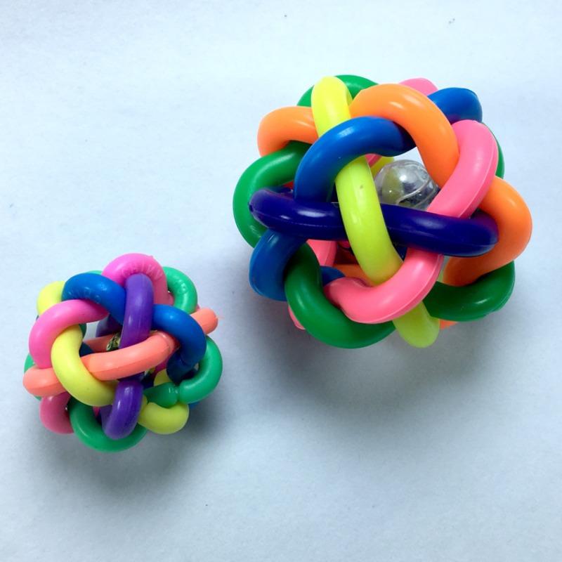 Haustier-Spielzeug: Bunter Klingel-Gummiball, Hundezahnen, Interaktiver Katzen-Regenbogenball