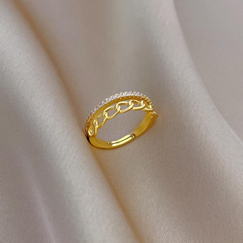Real Gold Electroplated Open Chain Women'S Fashion Slightly Inlaid Light Luxury Ring Index Finger Ring Same Cold Wind