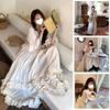 Niche High-End Lazy Style Loose Pleated V-Neck Ruffled Long Dress for Women