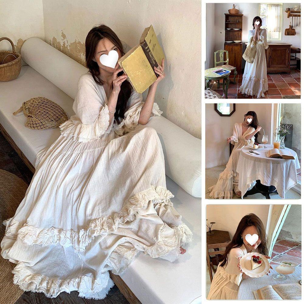 

Нишевое Высококлассное Ленивое Стильное Свободное Плиссированное Платье Миди с V-образным вырезом и оборками для женщин XL