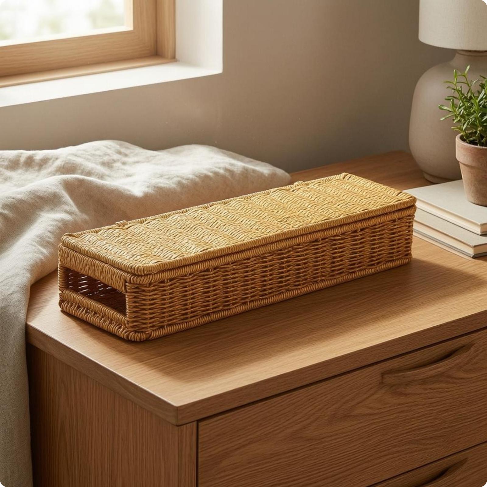 Rattan Storage Box with Lid Decorative Rattan Storage Box Lidded Wicker Basket Multi-Purpose Natural Wicker Organizer
