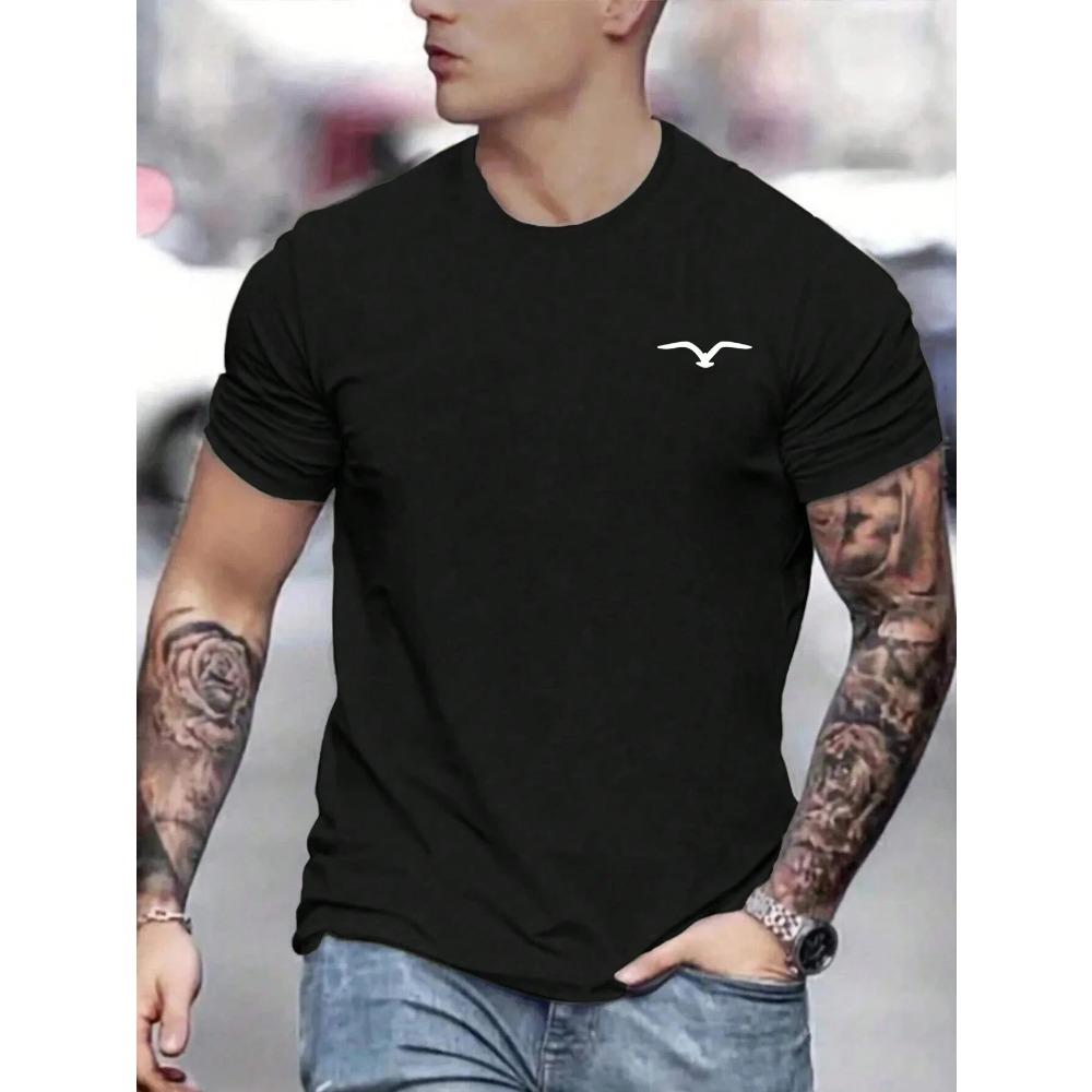 Men's 100% cotton summer loose and comfortable Bird Graphic printed slim fit casual sports round neck short sleeved T-shirt top