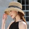 Summer Floral Straps Hollow Shade Straw Hat Beach Idyllic Sun Protection Straw Hat Raffia Fashion Versatile
