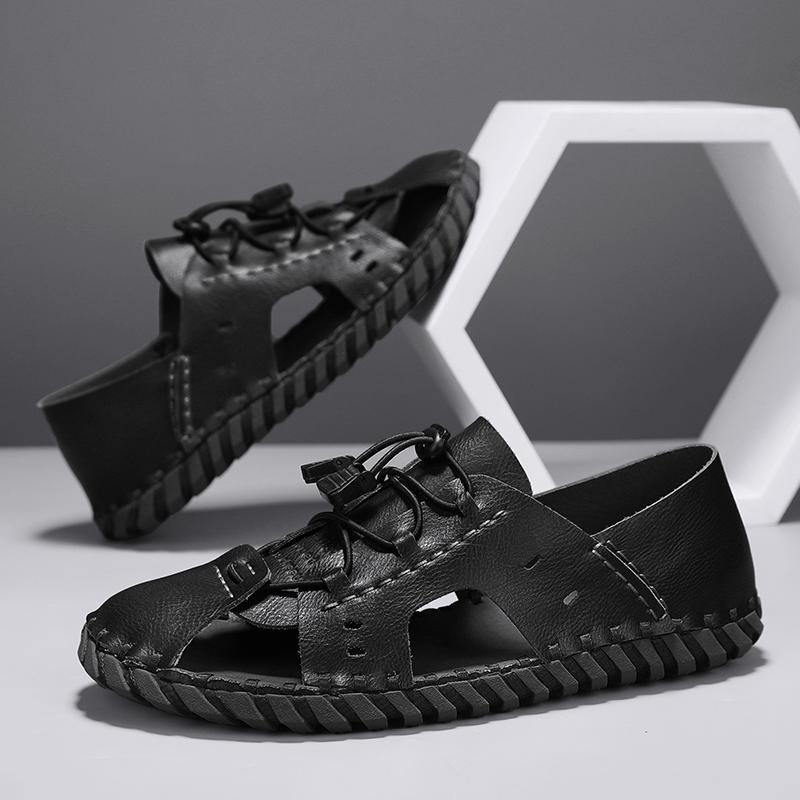 Nowe Skórzane Męskie Sandały Letnie Męskie Sandały Kapcie Outdoorowe Plażowe Buty Codzienne Zapatos Hombre Trwałe Antypoślizgowe Luksusowe Buty