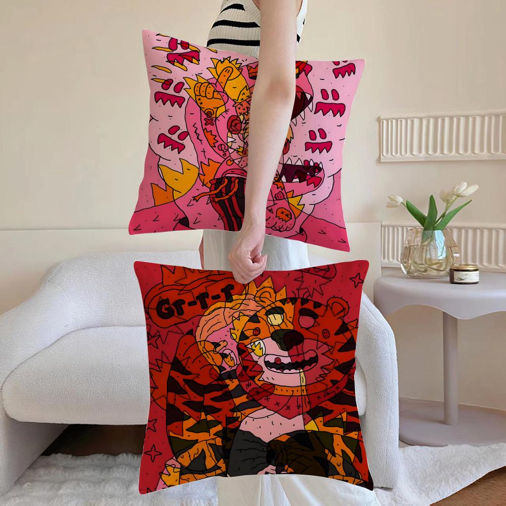 Abstract Style Animal Doodle Cushion Cover Anti-dustmite Pillowcase Invisible Zipper Silky Short Plush Sofa Cushion Cover