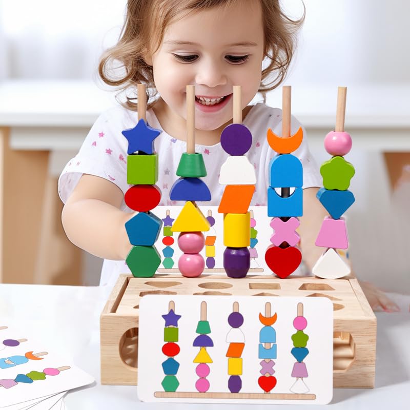 NoaNoa Montessori Educational Toy, Threading Toy, Stick Game, Fitting, Shape Matching, Puzzle, Threading, for Toddlers Ages 2, 3, and 4, Dexterity