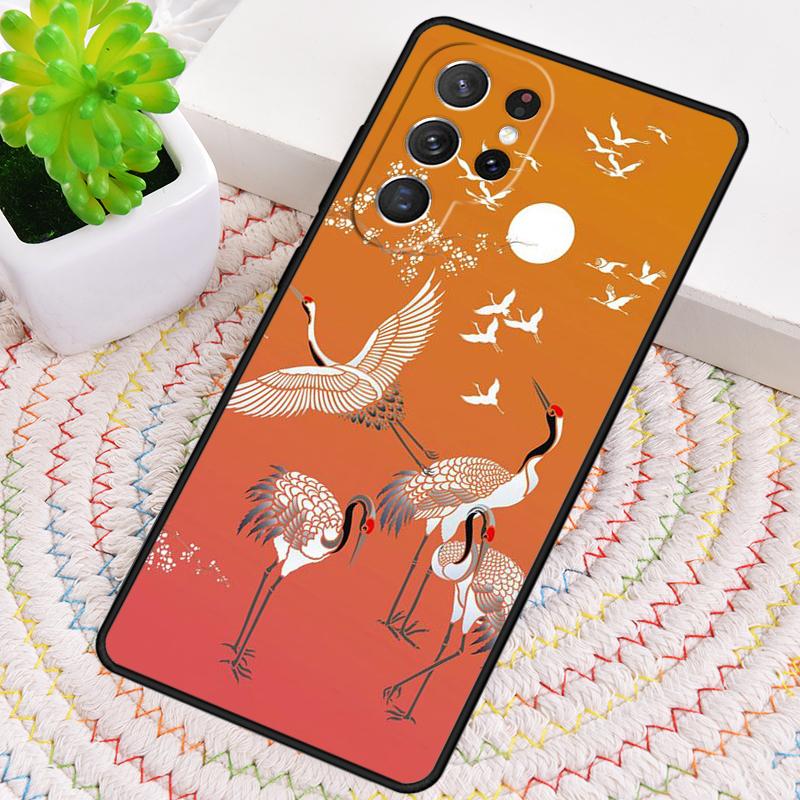 Japanese Cranes Art Silicone Phone Case For Samsung Galaxy note 10 pro S26 S25 S24 S23 S22 S21 Plus S25Ultra Capa Cover