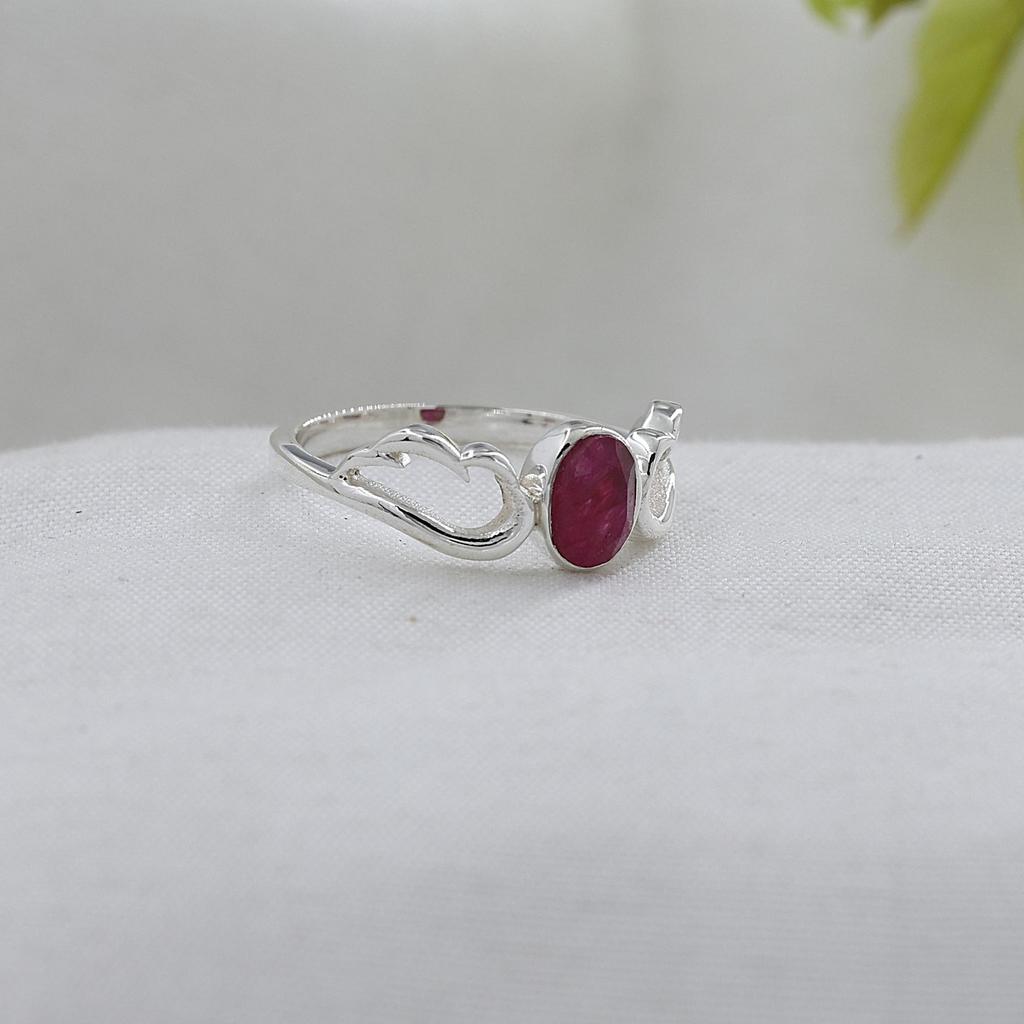 Angel Wings Ring, Lab Created Ruby Silver Ring, Pure 925 Sterling Silver Handmade Jewelry, Women Silver Ring