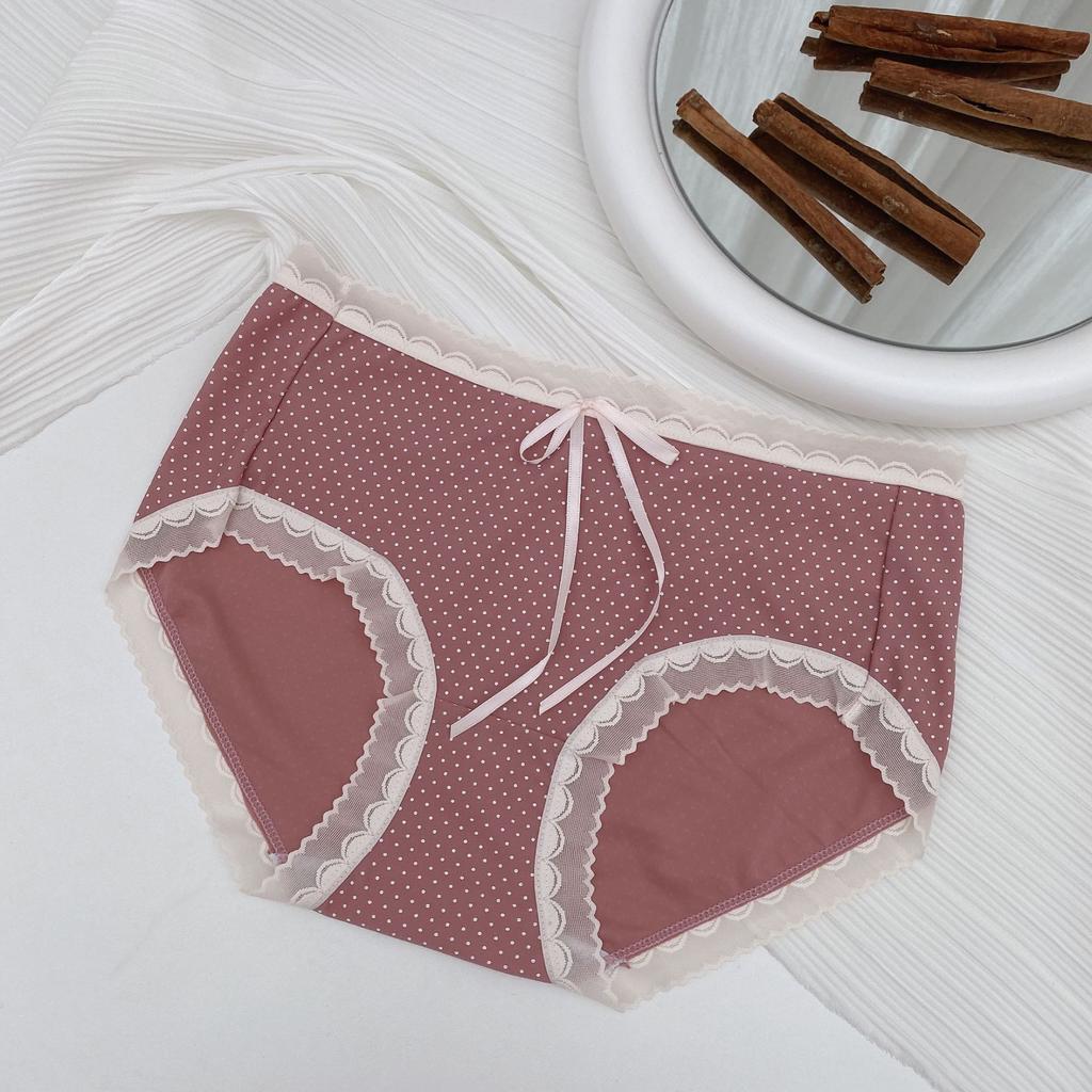 Sexy and Cute Women's Triangle Underwear Summer Comfortable and Breathable Printed Dots Star Dots Bow Ties and Ribbon Design