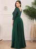Elegant Plus Size Sequined V-Neck Chiffon Evening Dress with Mid Sleeves and Swing Skirt