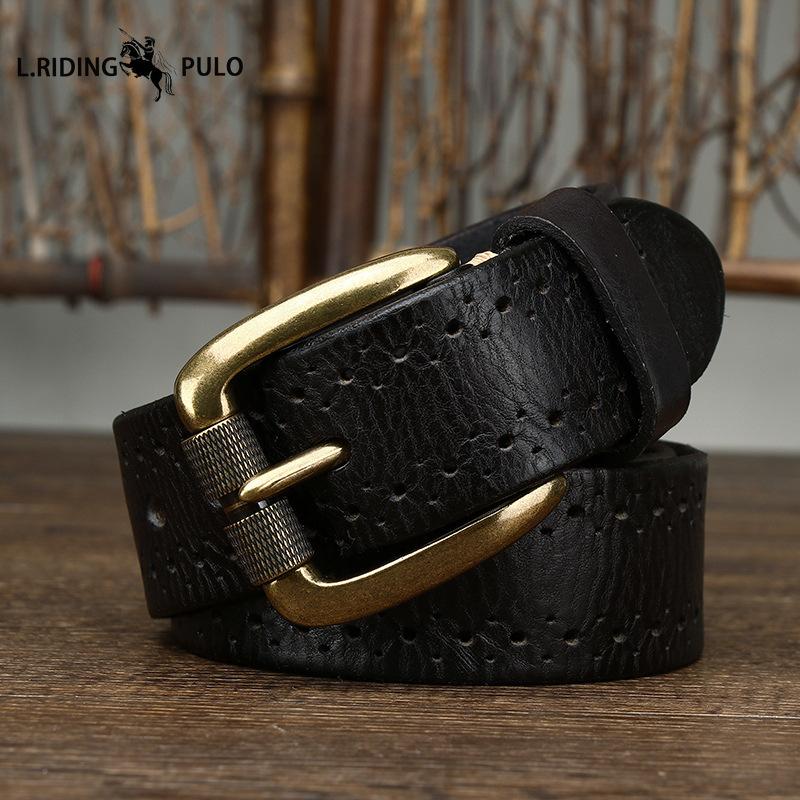 New Retro Fashion Personality Trend All-match Hollow First Layer Cowhide Pin Buckle Belt Men's Leather Jeans Belt
