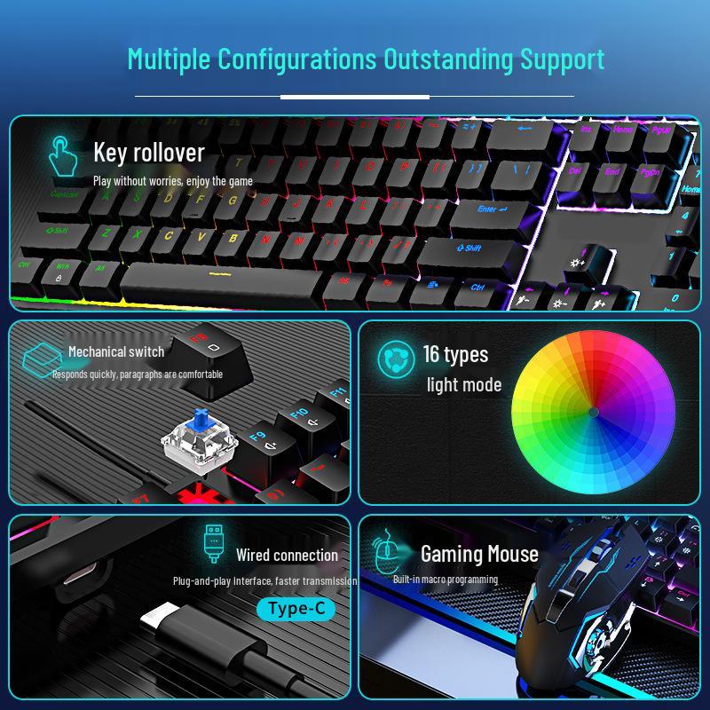 Wired RGB Mechanical Keyboard with Blue Switches, 104 Keys - Perfect for Gaming & Office Use