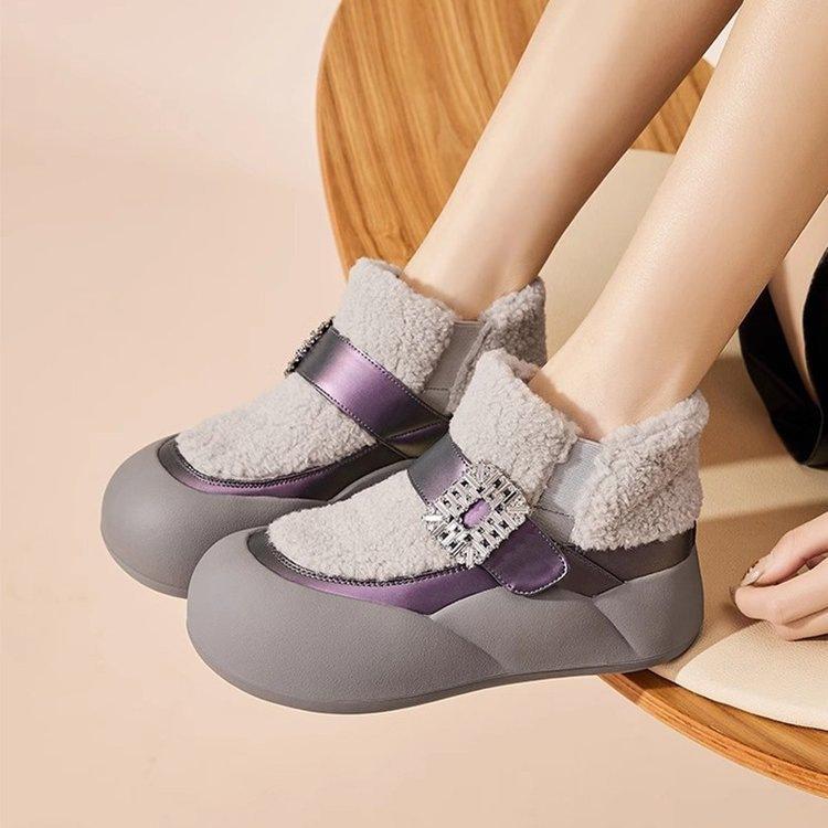 

Женские зимние ботинки на толстой платформе, зимние теплые, с пушистой подкладкой из искусственного меха, удобные нескользящие флисовые короткие ботинки для ходьбы, женская обувь 35