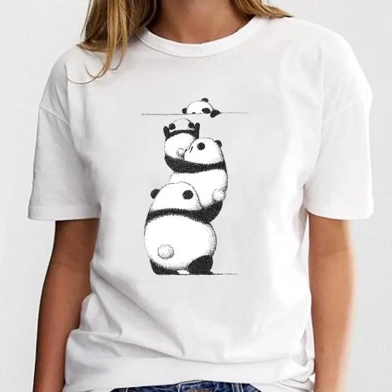 New Panda Lovely Cute Tshirt Clothing Cartoon Graphic Print Short Sleeve Fashion Casual T Shirt Women Soft Clothing