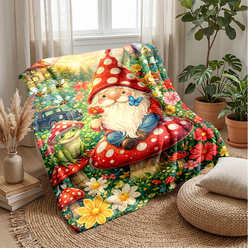 Gnome Rose Pattern Theme Blanket Lightweight Warm Flannel Blanket Decorative Throw Blanket for Home Decoration