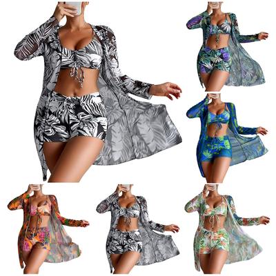 Women's Sexy Split Print Swimsuit Long Skirt Set (3 Sets)