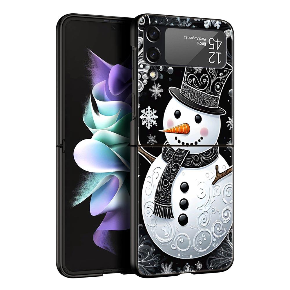 Christmas Snowman Hard PC Phone Case For Samsung Galaxy Z Flip 7 6 5 4 Black Cover For Galaxy Z Flip 3 Foldable Shell Fundas Bag