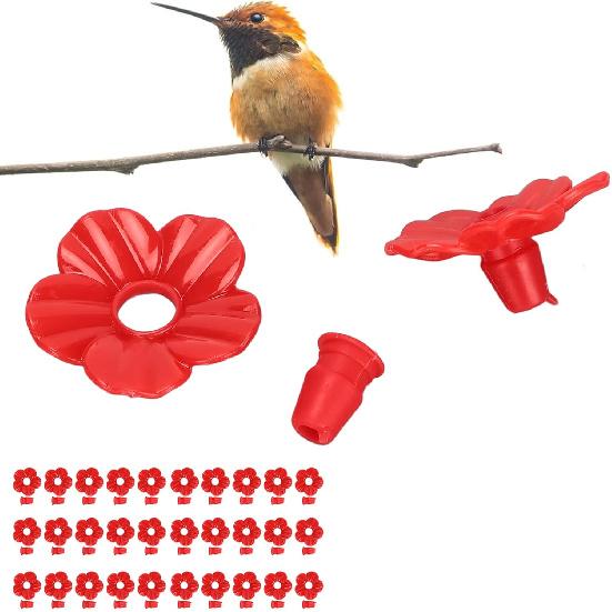 30 Sets Hummingbird Feeder Replacement Flowers, Realistic Designed Hummingbird Flowers, Plastic Hummingbird Feeder Parts, Bee Proof Hummingbird