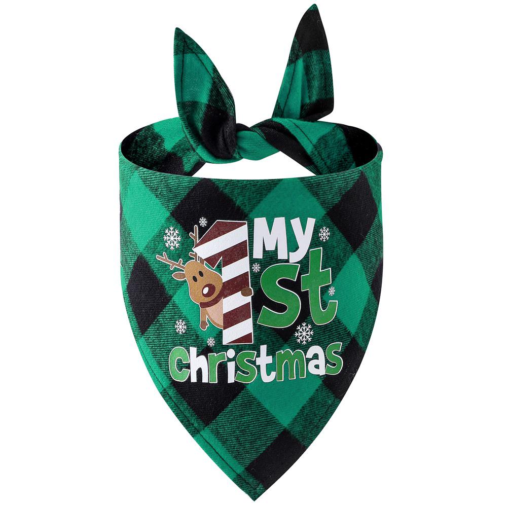 Festive Plaid Pet Drool Bib - All-Cotton Red, Black & Green Triangle Scarf