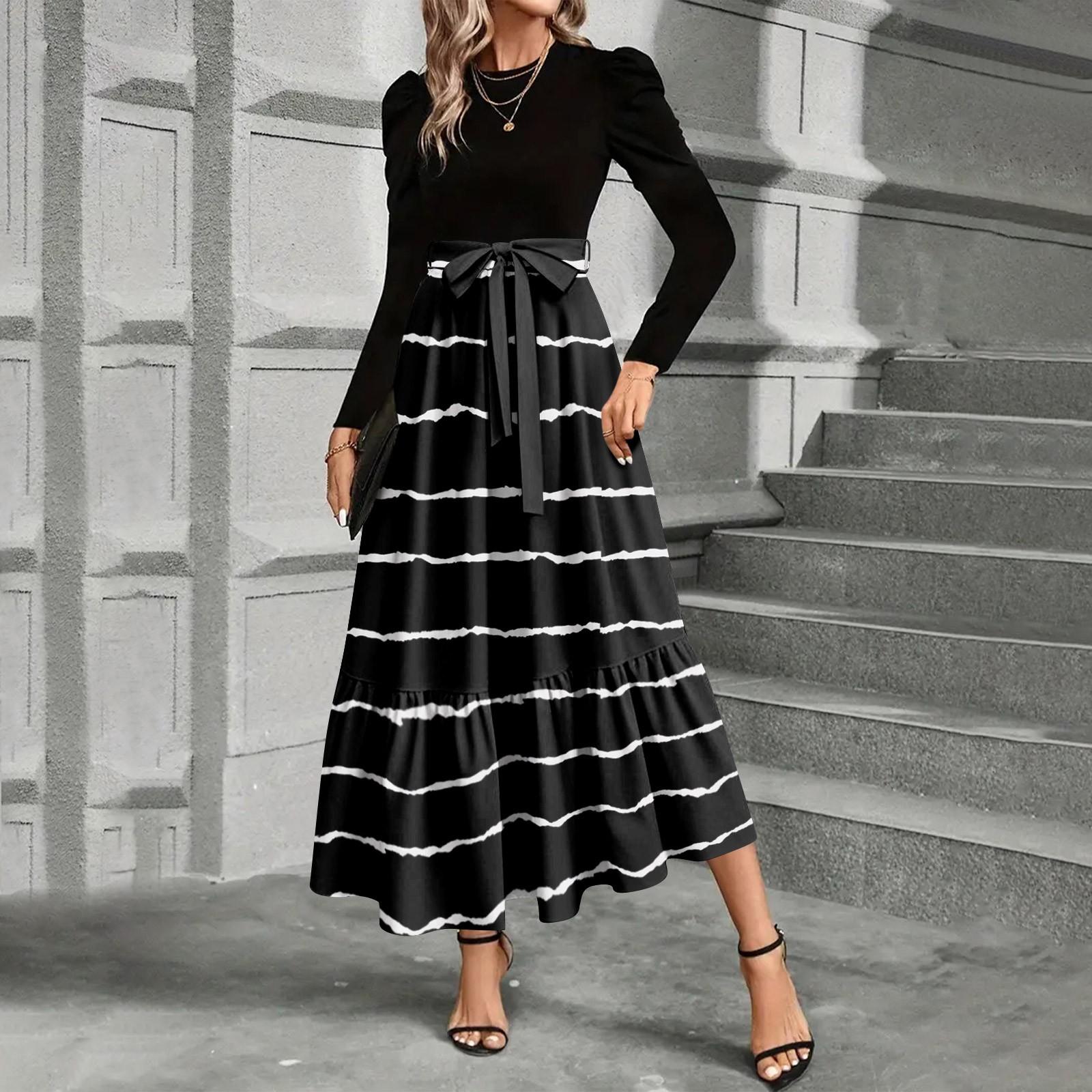 

Женское платье с цветочным принтом и высокой талией, модное и элегантное M чёрный