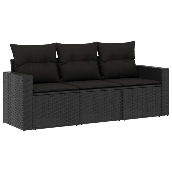 VidaXL Salon de jardin 3 pcs avec coussins noir résine tressée 3250992