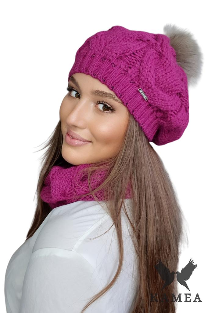 Zita-Women' Winter Beret Set with Scarf, Fuchsia Color