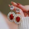 Huitan Aesthetic Gold Color Red CZ Hanging Earrings for Women Full Bling Iced Out Wedding Party Luxury Accessories Trend Zircon