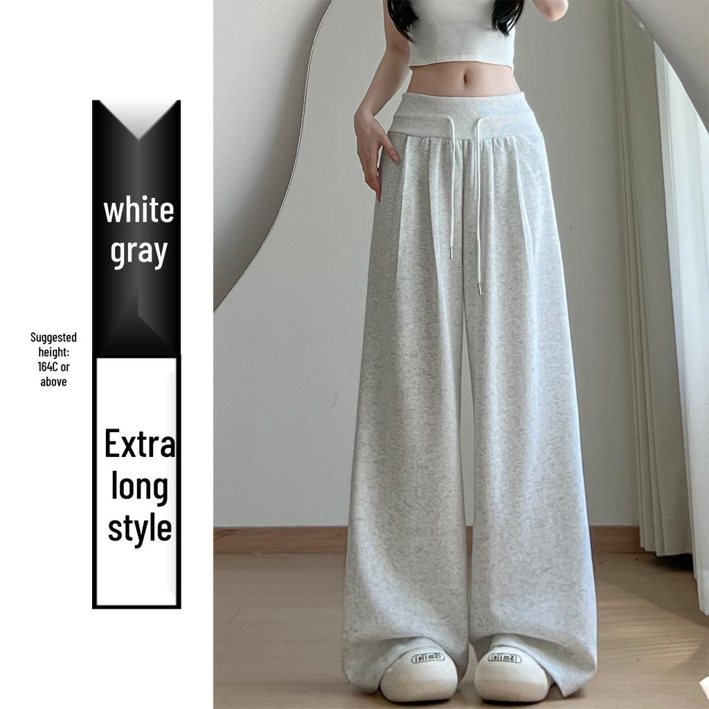 Women's White-Gray Low-Waist Wide-Leg Sweatpants - Petite, Casual, Autumn Drape