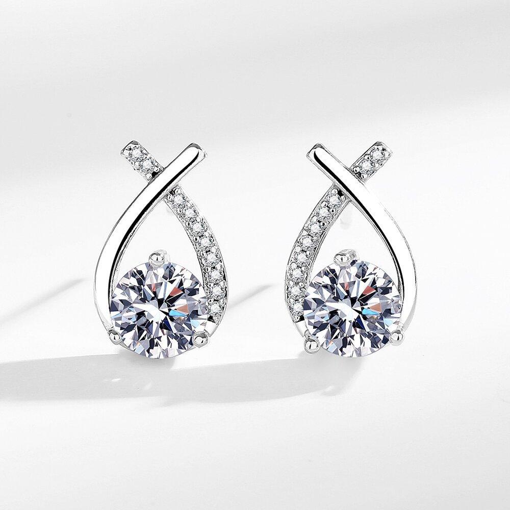 2026 Fashion Versatile Inlaid Zircon Cross One Carat Round Bag Earrings Femininity Women s Earrings