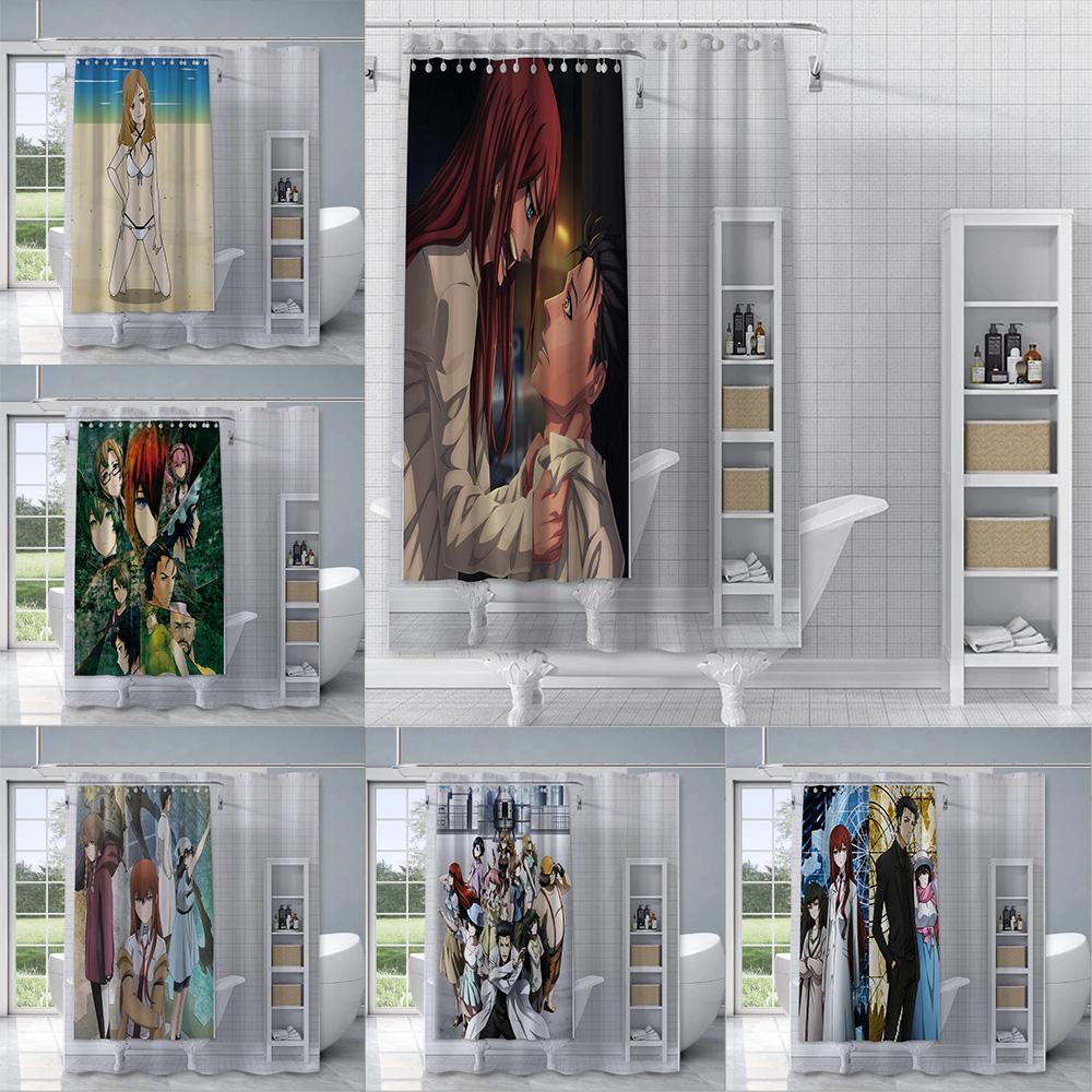 Anime Steins Gate Shower Curtain Waterproof Polyester Fabric Paint Colorful Bath Curtains Home Bathroom Decor Curtain With Hook