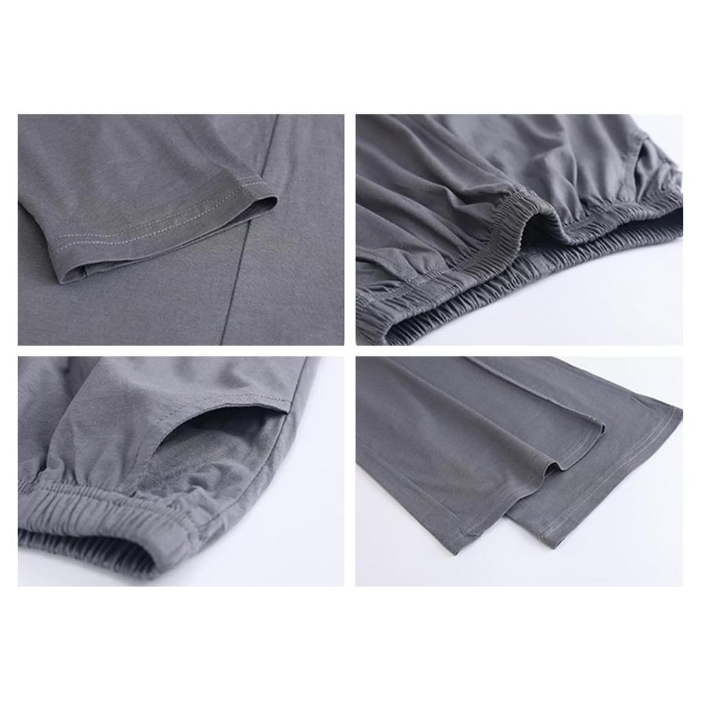 IDOWELL Long Sleeve Pajama Set with Modal Long Home Wear Size Women's Cups, Cotton, Loungewear, Pants, Soft, Spring, Summer, Autumn, (Gray, L)