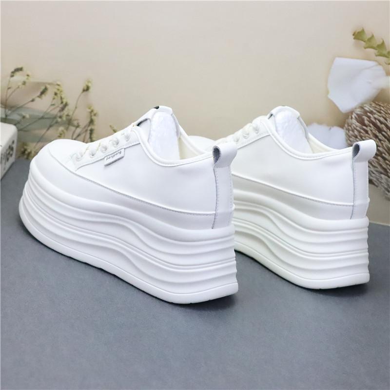 Fashion Wedge Heel Sneakers Shoes Comfy Casual Shoes Female 8cm High Quality Microfiber Leather White Platform Sneakers for Women