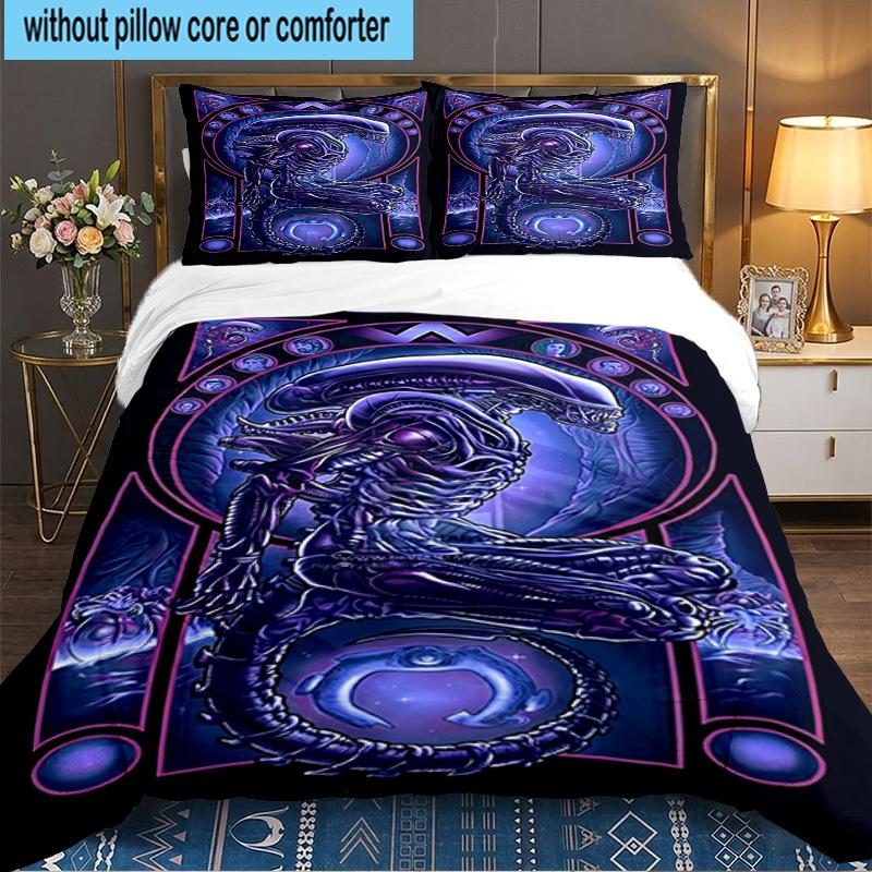 Alien Artwork 3pcs Bedding Set,Including 1pc Duvet Cover And 2pcs Pillowcases Perfect Gift for Christmas,Ideal for Bedroom, Dormitory