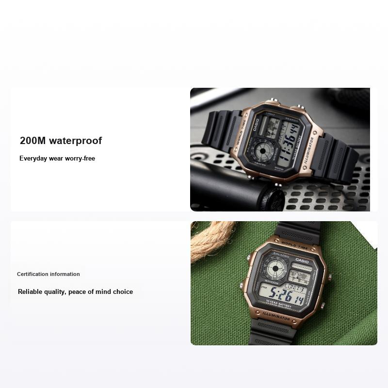Casio Digital Series Square Retro Fashion Waterproof Shockproof Sports Quartz Watch Resin Strap Men watches Gray AE1200WH-5AV
