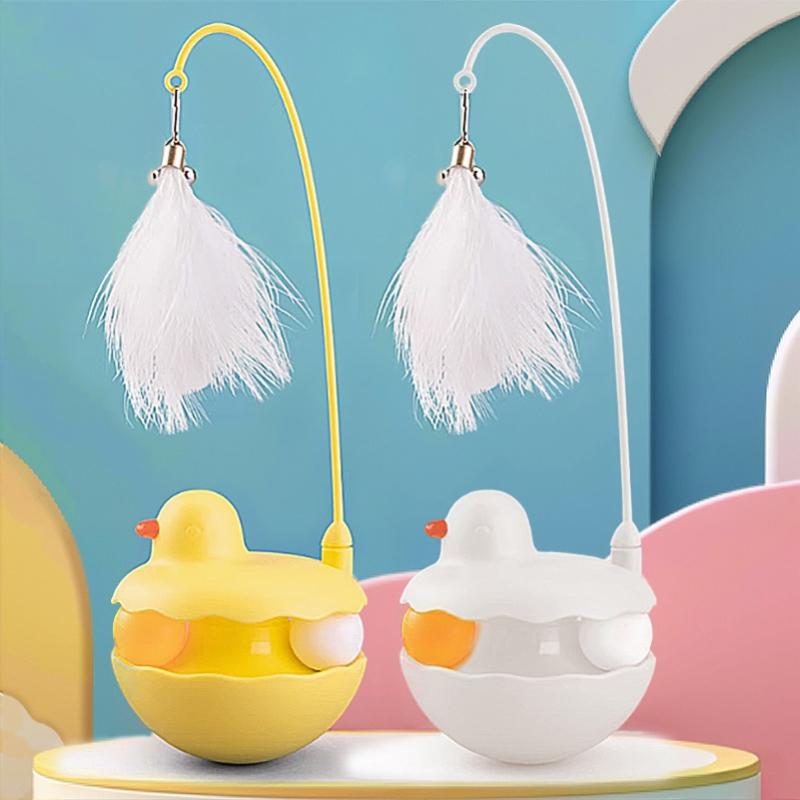 Tumbler Cat Teaser Toy With Removable Feathers & Bells - Self Amusing Kitten Play Wand Easy To Clean And Reassemble