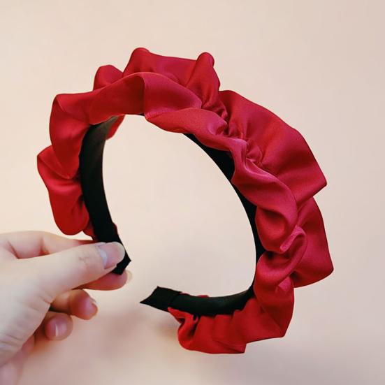Women Headband French Style Smooth Satin Wide-Brim Sponge Filled Hair Hoop Soft Fabric Hair Accessory