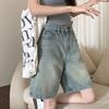 HWomen Denim Shorts taille haute Vintage lavé droit jambe large couleur Pure bouton fermeture à glissière Streetwear genou longueur jean pantalon court