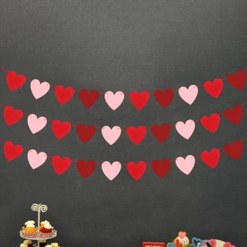 Felt Heart-Shaped Hanging Decoration, Love Banner, Suspended Red Heart, Birthday Party, Wedding, Valentine's Day Decorations