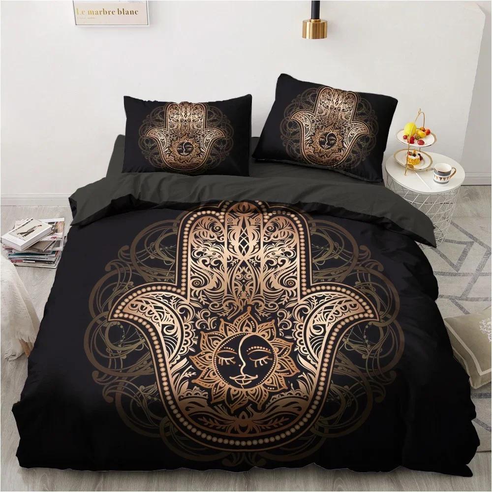 3D Black Bedding Set Pillowcase King Queen Full Single 200x200 Bed Linen Gold Design 3D Printed Duvet Cover Set for Teens Women
