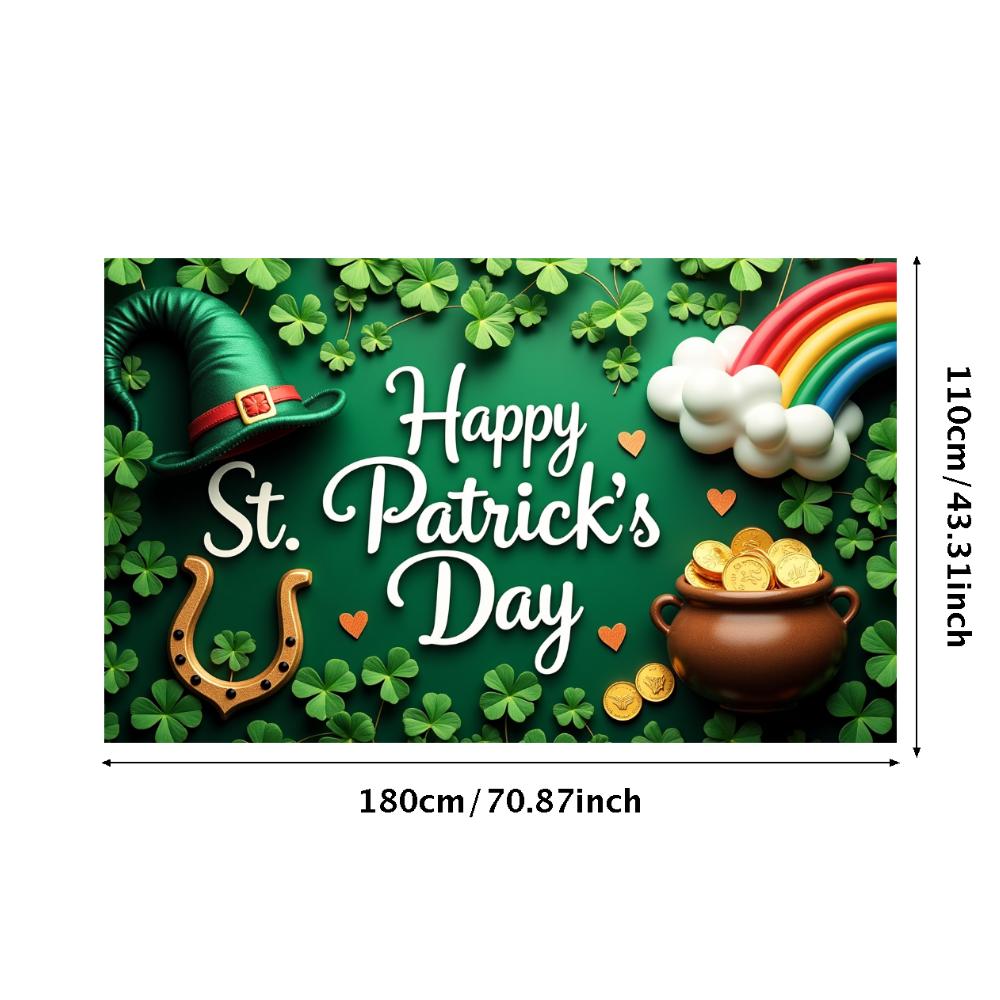 St Patricks Day Backdrop Banner Leprechaun Hat Shamrock Party Background Celebration Photography Props Event Supplies Decoration