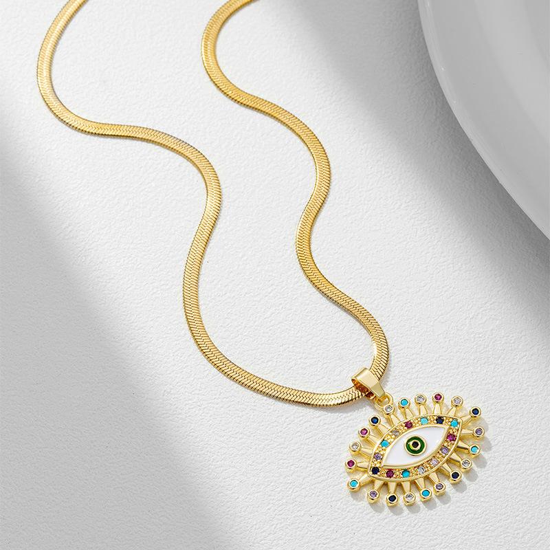 Cross-border Bohemian Evil Eye Necklace - Zircon, Brass, Gold-plated Pendant