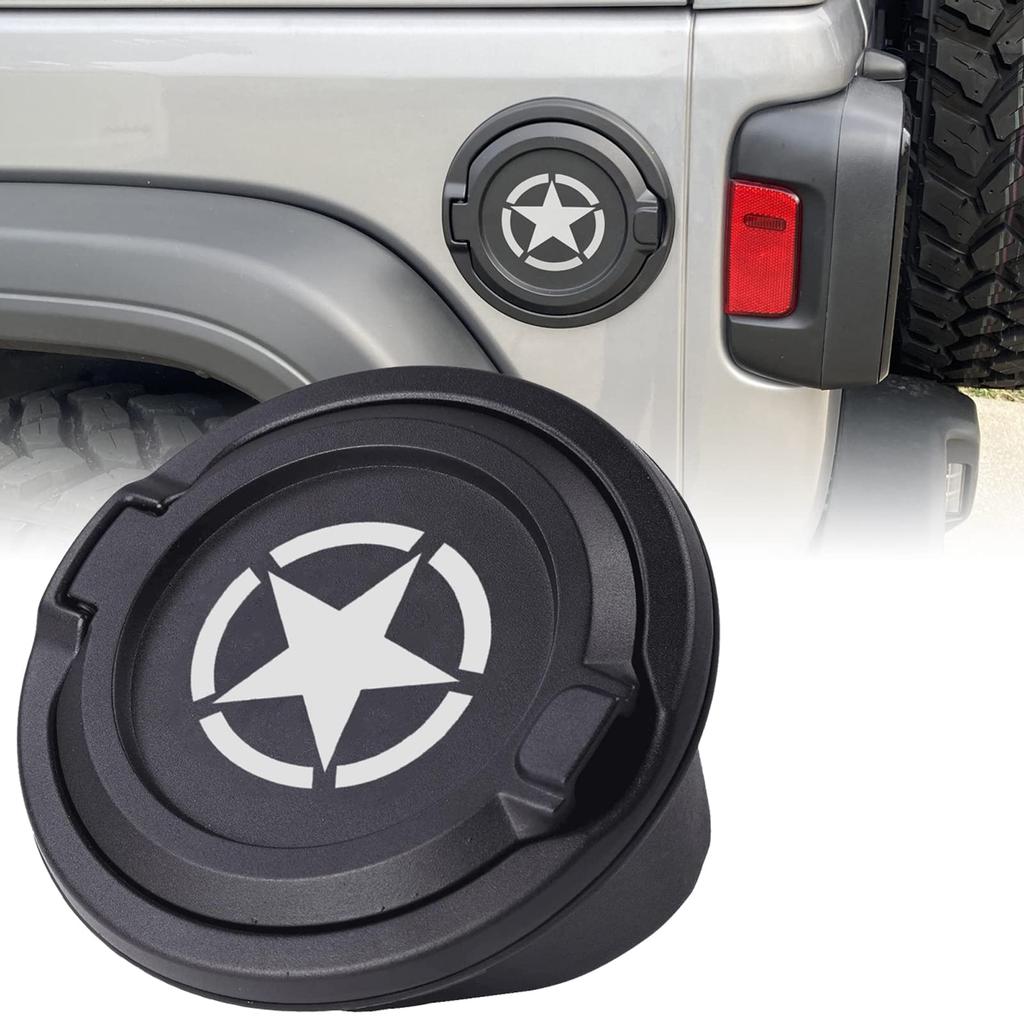 Wrangler Drivstofflokk Svart Stjerne Drivstoffpåfyllingsdør Drivstofftankdør Kompatibel med Jeep Wrangler JL JL og Rubicon Deksel, Deksel, 2018-2021 Unlimited, (JLU),