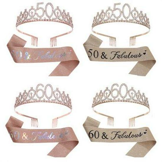 Zlatá třpytivá narozeninová šerpa a korunka, věk 18-80 let