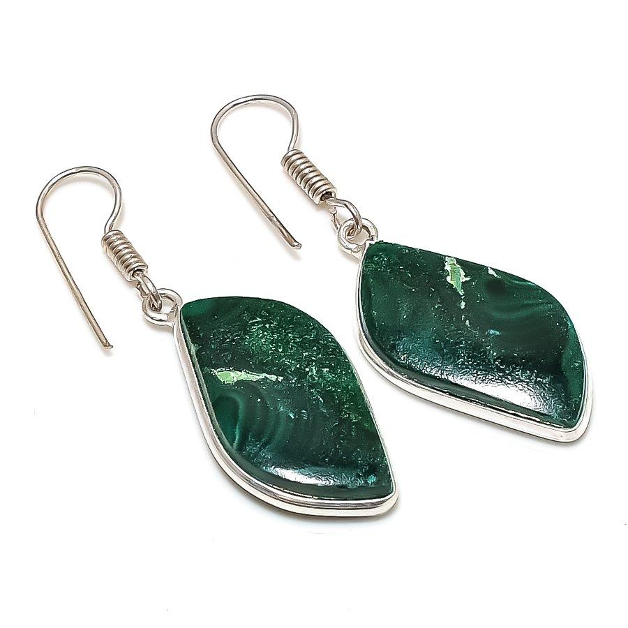 Natural Chrysocolla Malachite Gemstone 925 Sterling Silver Jewelry Earring 1.77" B3l55