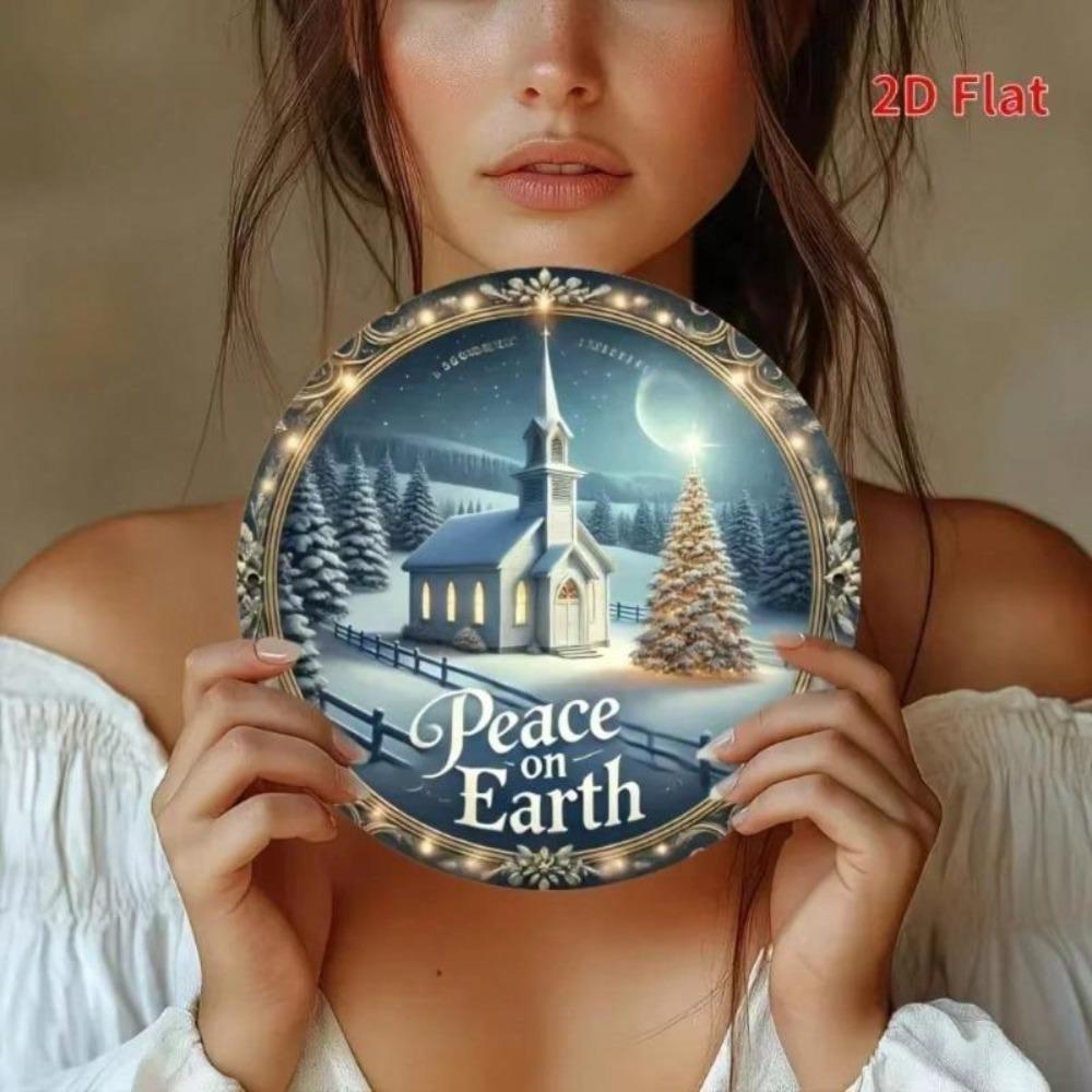 Iron Metal Wall Art 8x8 Inch Winter Christmas Wreath Church Decor Sign 2D Flat Print